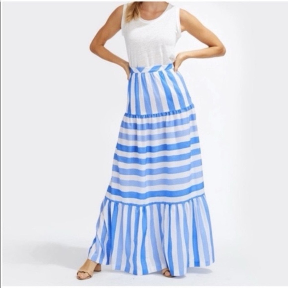 Vineyard Vines Striped Blue & White Maxi Skirt - Casual Tiered Summer like new